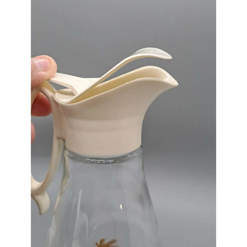 Vintage Log Cabin Syrup Dispenser Glass Gold Starburst Atomic 1960s